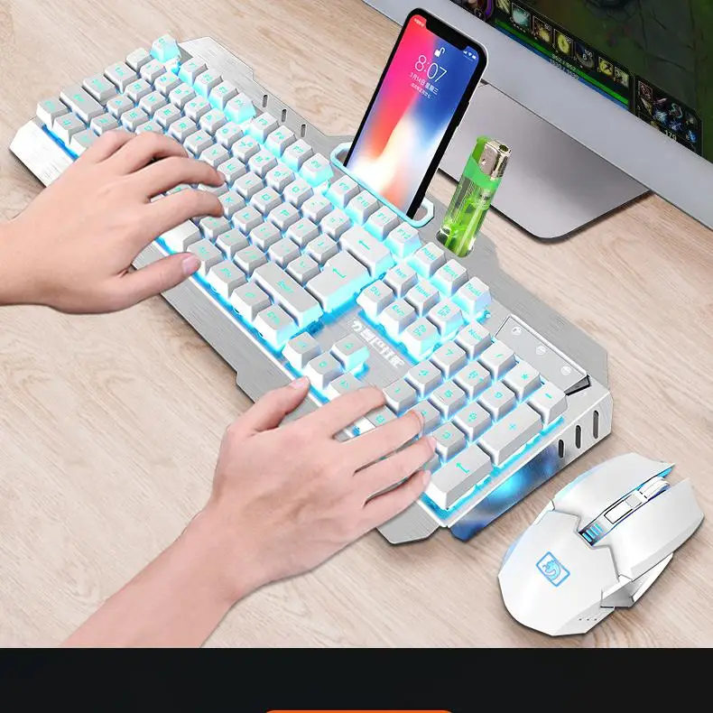 Беспроводная механическая клавиатура и мышь DishyKooker набор для игр перезаряжаемый