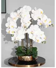 Arrangement d'orchidées en Latex de haute qualité, en silicone, toucher réel, grande taille, fleur de Table de luxe, décor de maison, hôtel, sans Vase, 1 ensemble