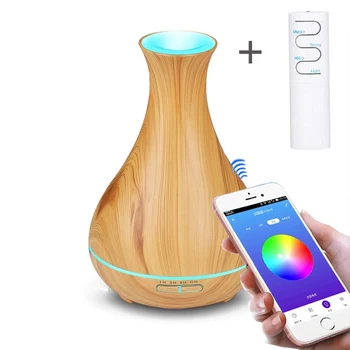 

550ML APP Control Essential Oil Aroma Diffuser Air Humidifier With Wood Grain Aroma Diffuser 7 Changing Color LED Lamp For Home