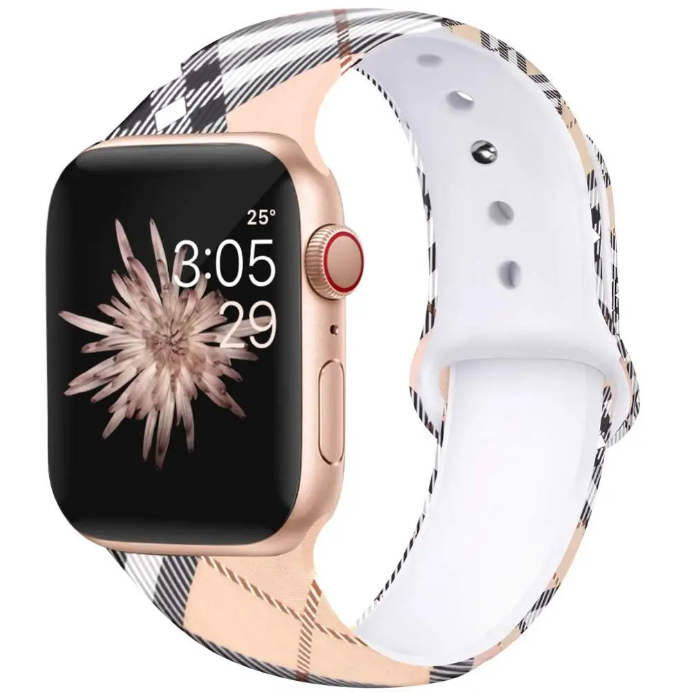 

Floral Bands for Apple Watch 38mm 40mm 42mm 44mm ,Grid Silicone Printed Replacement Strap Bracelet for iWatch Series 5 4 3 2 1