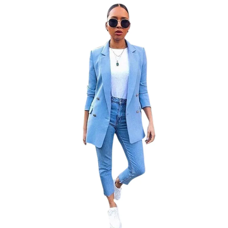

Blazer For Women Candy Color Mid-long Suit Jacket One Button Long Sleeve Loose Cardigan