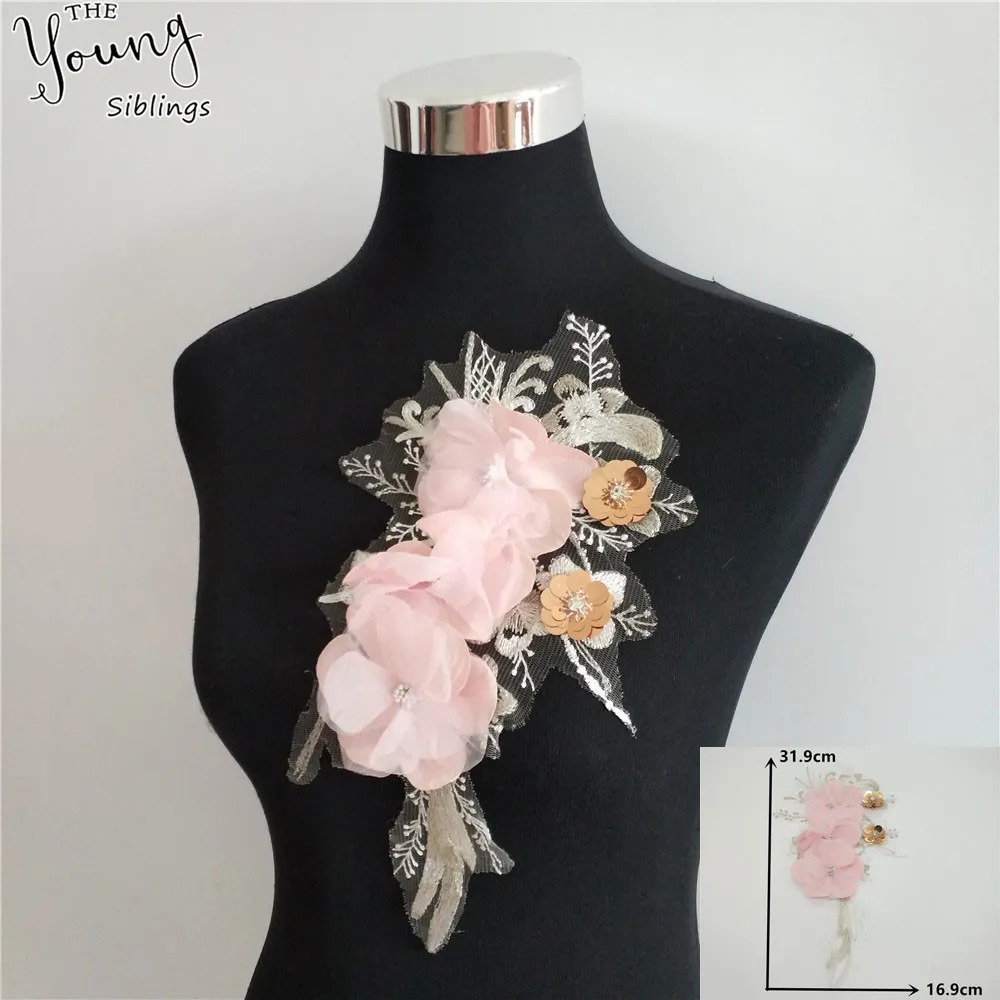 

New arrive Elegant Sequin 3D Flower Embroidery Neckline Lace Applique Lace Collar Trim Dress Fabric Material DIY Lace Accessory