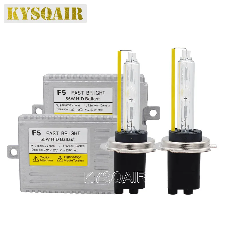 KYSQAIR 55W Xenon Headlight H1 H3 H7 H11 5500K D2H Car Light Bulbs AC 12V F5 Fast Bright Quick Start Slim HID Ballast Kit