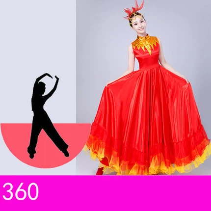 Женская красная испанская широкая юбка сценическая одежда для хора танцевальная юбка в стиле фламенко костюмы 360-720 градусов кружевная юбка DL4204 - Цвет: 360 degree