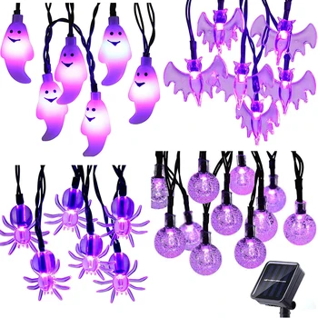 

5m 7m Solar Halloween String Light Purple Spider Light Led Spider String Lights for Halloween Party Garden Home Yard Decorations