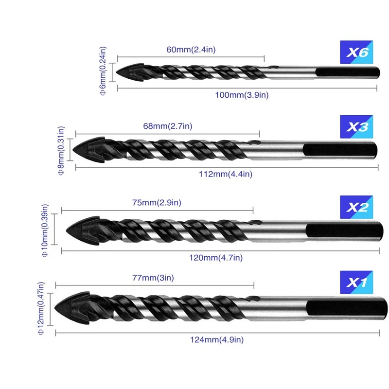BMBY-12Pcs многоцелевой Твердосплавный Наконечник сверло набор специальные грушевидные головки сверла для плитки, бетона, кирпича, стекла, керамики, пласта