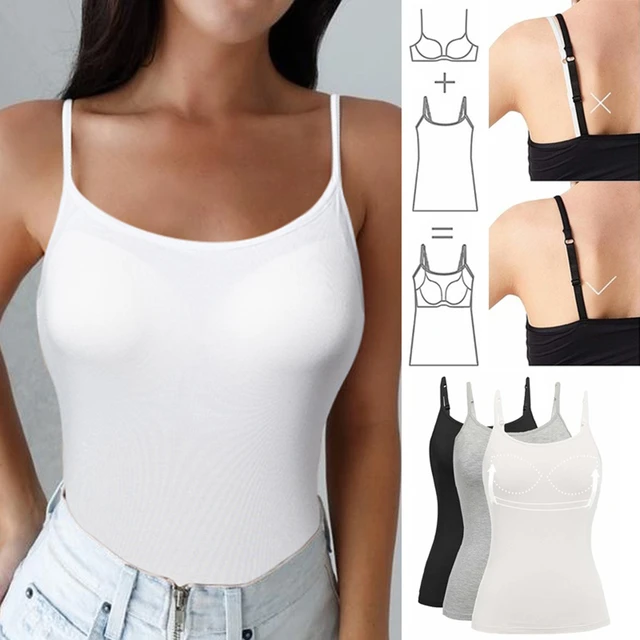 Women's Cotton Camisole with Shelf Bra Adjustable Spaghetti Strap Tank Top  Cami Tanks 2/3 Packs Shapewear Body Shaper - AliExpress