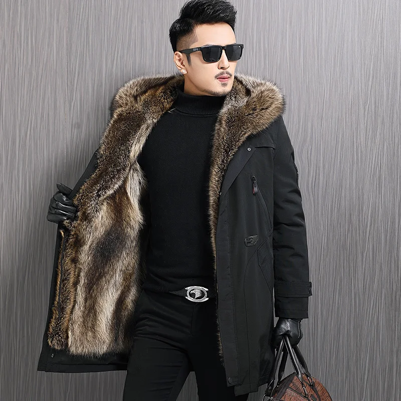 

2020 Real Coat Men Jacket Raccoon Fur Liner Hooded Parka Warm Parkas Mens Winter Jackets Chaqueta Hombre 58-2206-2 YY584