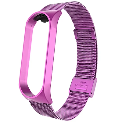 Purple Для Mi Band 4 3 ремешок на запястье металлический браслет из нержавеющей стали для Xiaomi Mi Band 4 3 напульсники MiBand 4 3 Band 4 Pulseira Miband4 - Цвет: Purple
