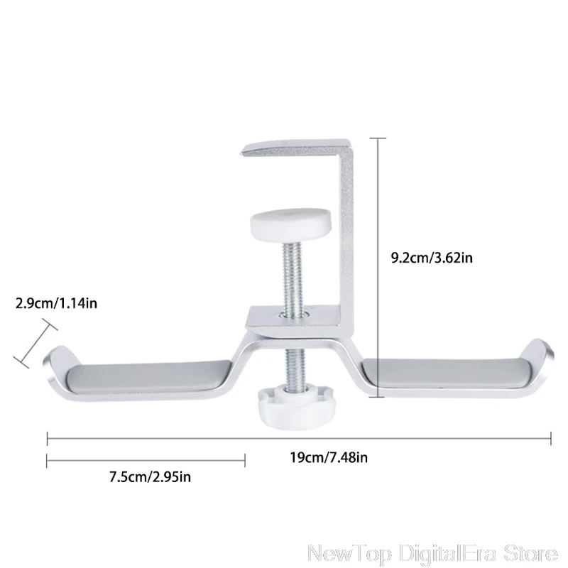 Aluminium Alloy Headphone Holder Headset Bracket Hanger Metal Wall Clamp Hook Rotatable Double Earphone Stand Desktop S18 20