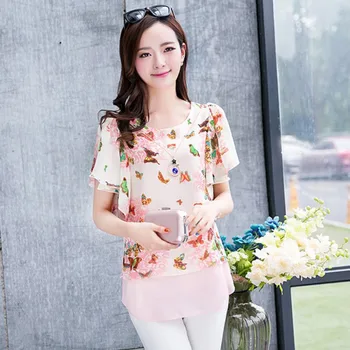 

Butterfly Printed Women Chiffon Blouses Batwing Sleeve Ladies Shirts Elegant Casual O Neck Shirt Fashion Summer Tops