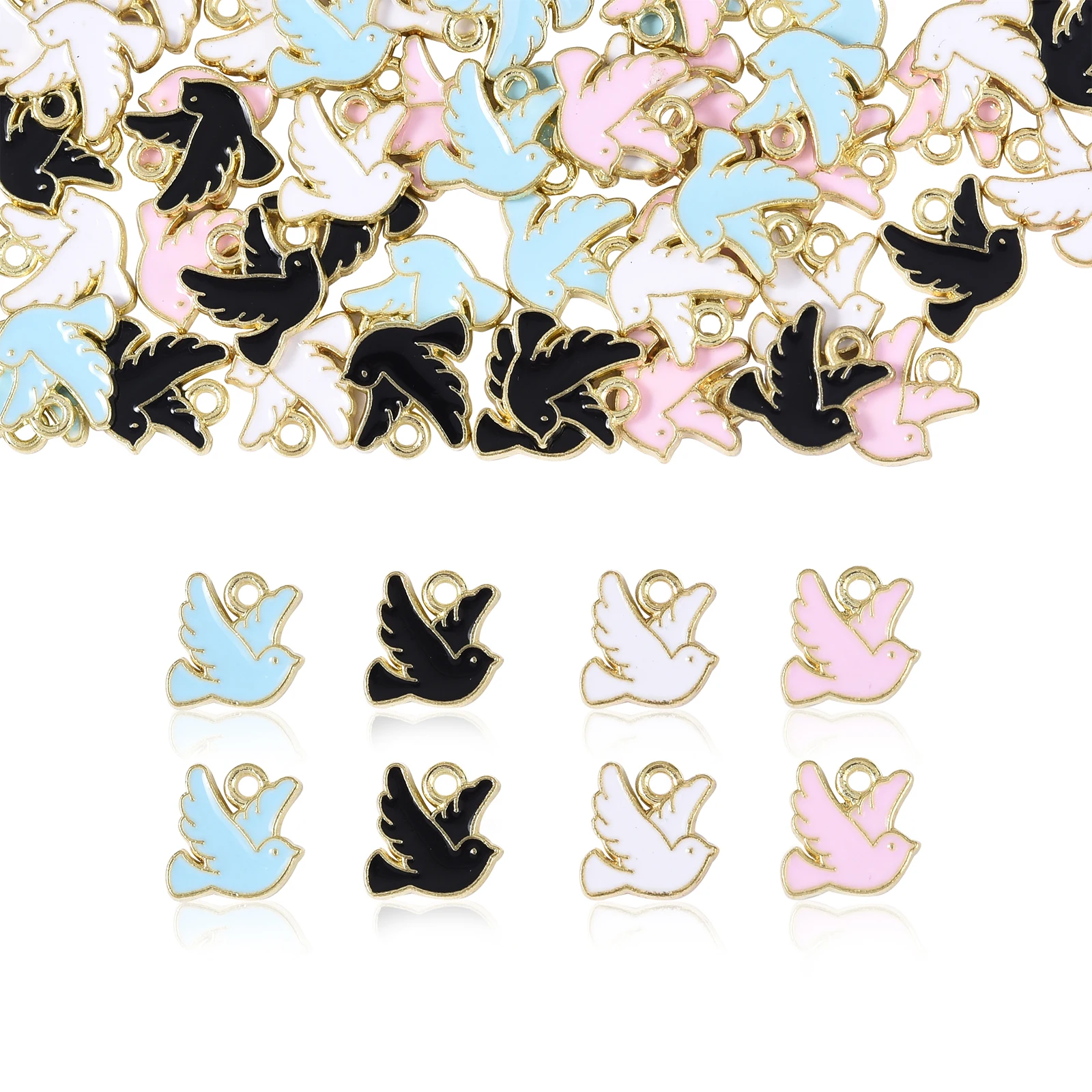 80Pcs 4 Colors Zinc Alloy Enamel Pigeon Charms for Jewelry Making Earring Pendant Necklace Bracelet Accessories DIY Findings
