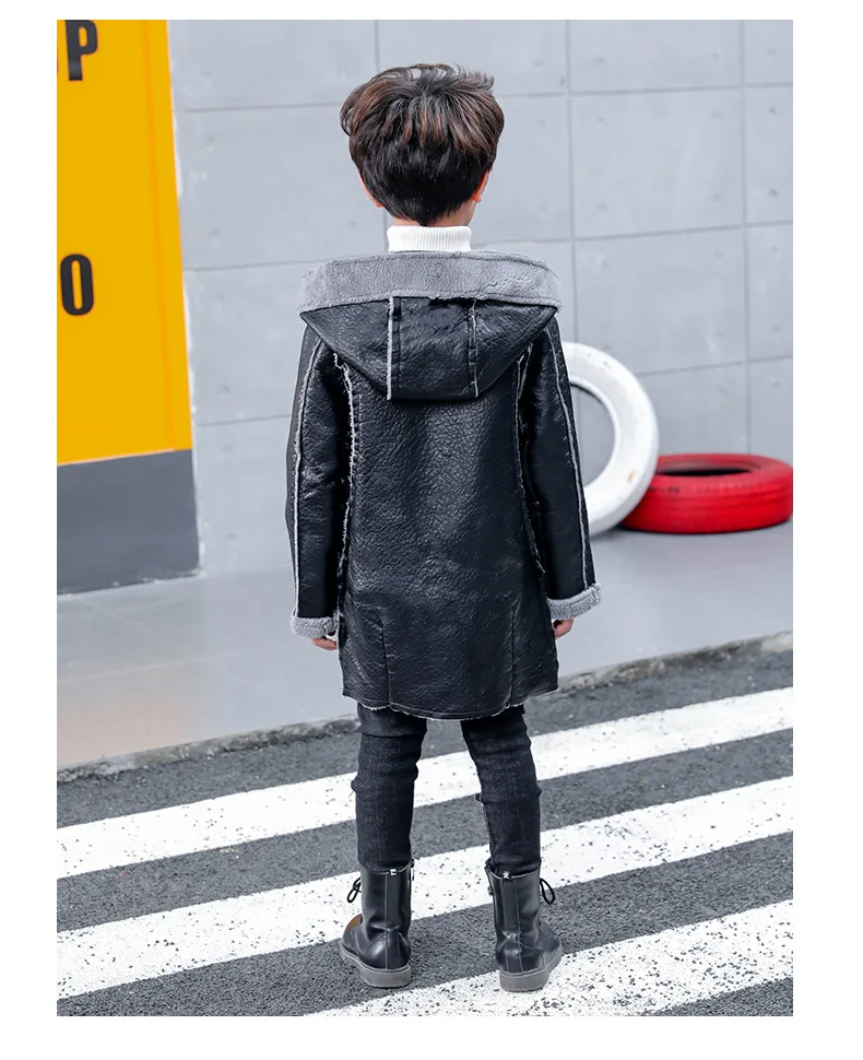 Зимняя одежда для мальчиков, кожаная одежда детская ветрозащитная верхняя одежда средней длины из искусственной кожи детские толстовки, куртки