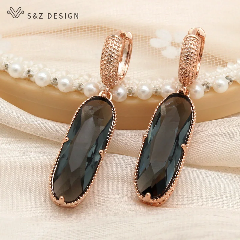 S&Z DESIGN New Elegant Large Oval Egg Shape Rose Gold Color Dangle Earrings For Women Wedding Jewelry Fashion Gift