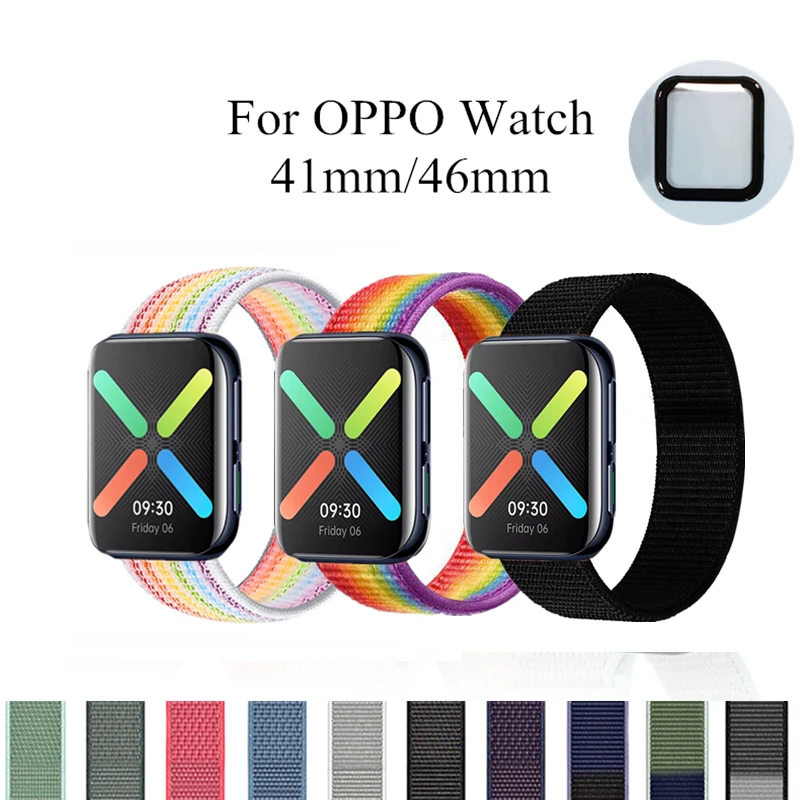 

Nylon Watch Band for OPPO Watch 41mm 46mm Strap Soft Nylon Loop Wristband Watch Protective Film for OPPO Watch Plastic Connector