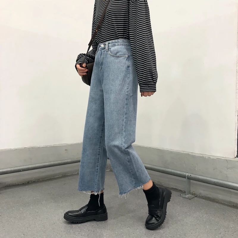 Женские джинсы, до щиколотки, деним, Harajuku BF, универсальные, винтажные, элегантные, широкие, брюки для женщин, корейский стиль, простые, студенческие, для девушек