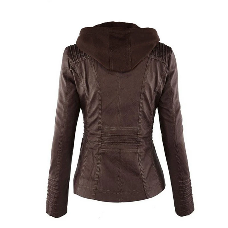 New Gothic Coat Faux Leather Jacket Women Hoodies Winter Fall Motorcycle Jackets Black Outerwear Faux Leather PU Jacket Big Size
