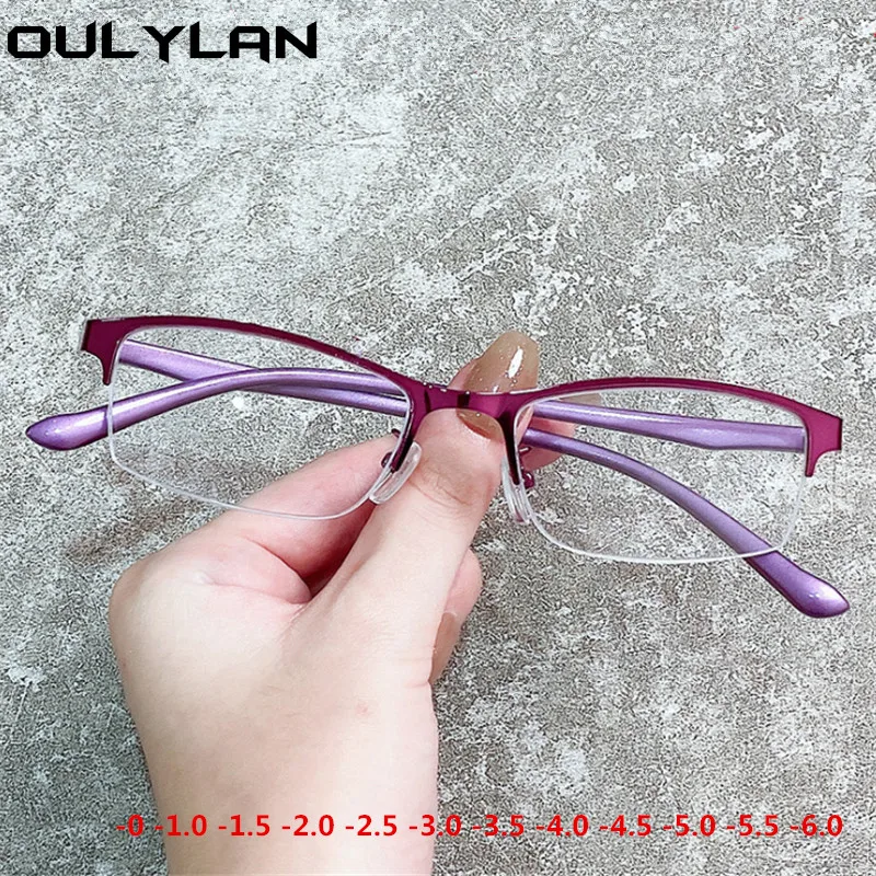 Anti Blue Light Glasses Oulylan Half Frame Finished Myopia Men Women Short-sighted Prescription