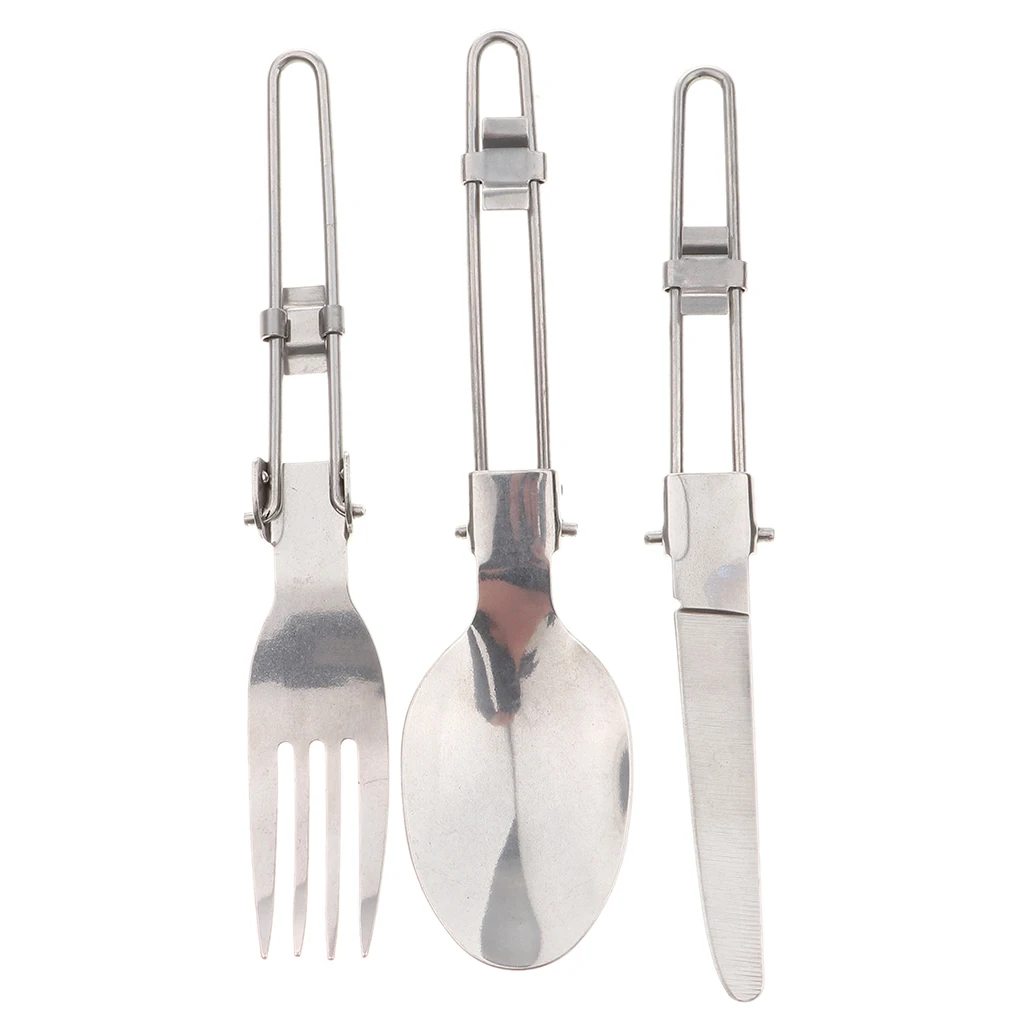 3pcs Foldable Cutlery Set Spoon Fork For Outdoor Camping Picnic BBQ 304 Stainless Steel Portable Travelling Tableware