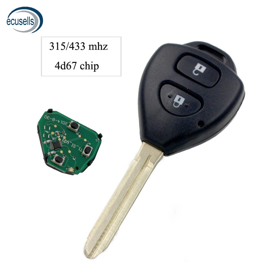 2 кнопки дистанционного ключа fob 315/433 МГц с чипом 4D67 внутри для Toyota RAV4 Corolla Европа 2006-2010