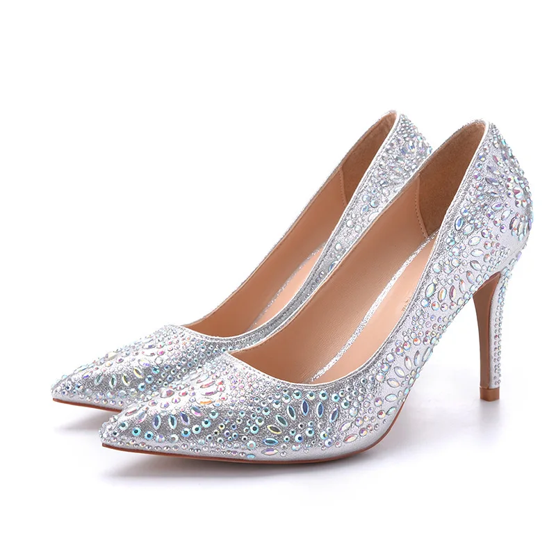 women pumps Sequined Cloth Slip On 7CM 9CM Thin High Heels Pointed Toe Rhinestones Bling Shallow Women Shoes 2023 size 35-42
