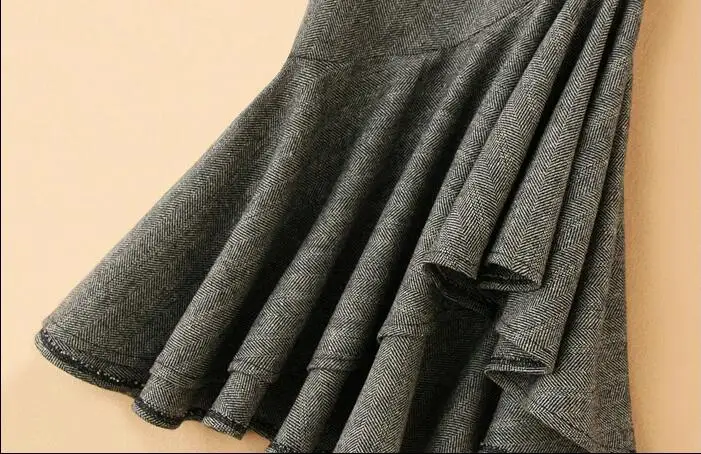 Размера плюс 4XL! Нерегулярные рыбий хвост юбка с высокой талией для женщин зимняя Обтягивающая одежда чистого цвета на один шаг шерстяная юбка TB3781