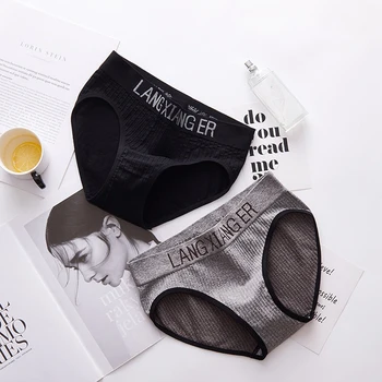 

High Quality Pure Color Cotton Sports Panties Sexy Women Non-trace Mid-waist Motion Letter Triangle Briefs Underwear Lingerie