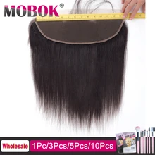 Мобок закрытие 13*4 перуанские прямые человеческие волосы 13х4 фронтальная кружевная застежка с детскими волосами свободная часть сторона 130% плотность Средний коричневый