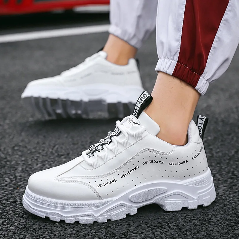 INS Super Fire MEN'S SHOES Korean-style Thick Bottomed Dad Shoes Autumn Students Sports Trendy Shoes Casual Extra High Whit