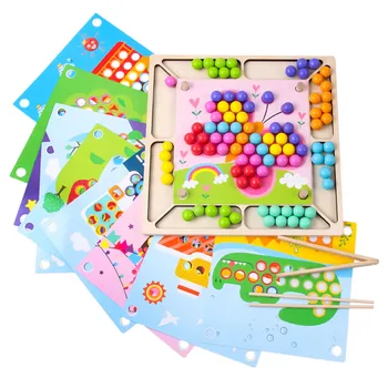 

Kids Montessori Wooden Toys Hands Brain Training Clip Beads Puzzle Color Sorting Game for Baby Early Educational Toys
