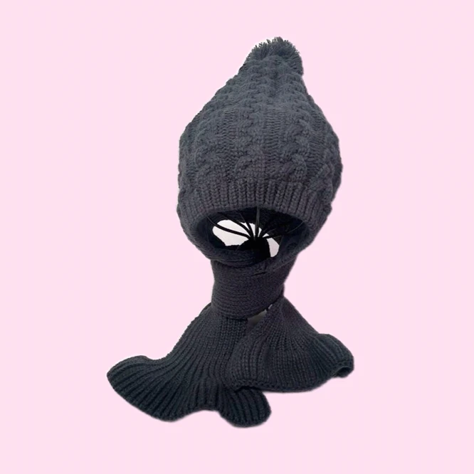 

Autumn Winter Ear Protection Hat Women's Warm Knitting Tassel Baotou Girl Outdoor Leisure Solid Color Lace Up Gray