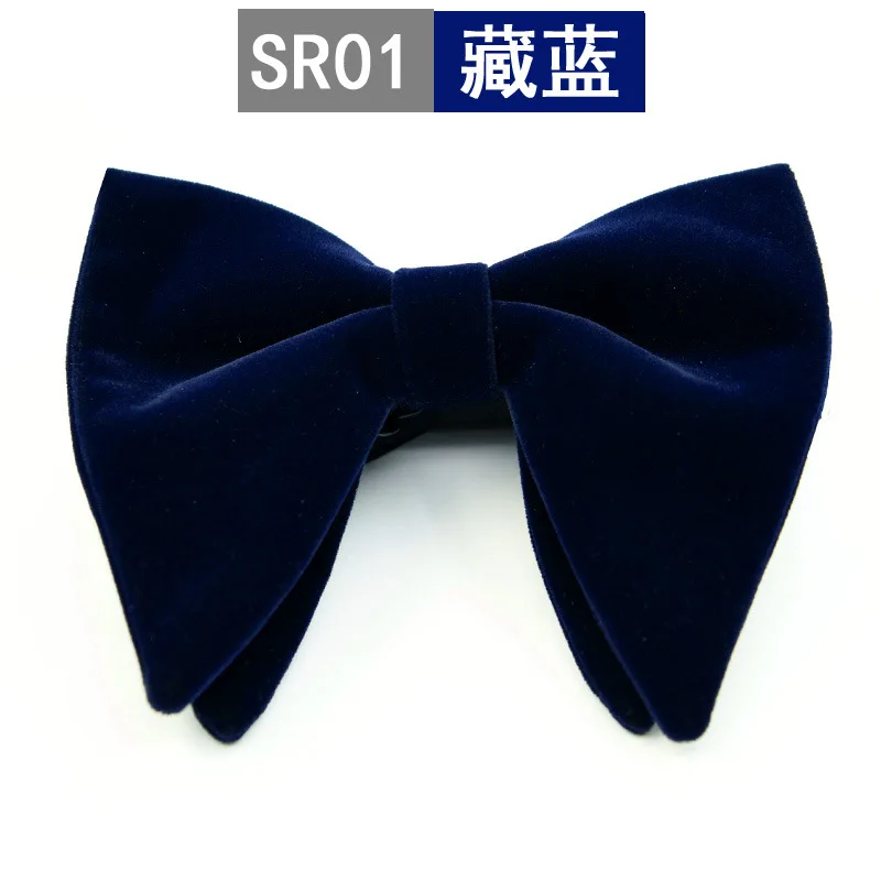 SR01 Navy blue Новинка, модный бархатный галстук-бабочка с большим бантом для женщин и мужчин, Свадебный галстук-бабочка для жениха, облегающий однотонный галстук, тонкие черные Аксессуары для галстуков - Цвет: SR01 Navy blue