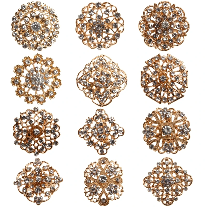Lot Of 25 Silver Clear Rhinestone Brooches - Crystal Pins For DIY Wedding, Bouquet
