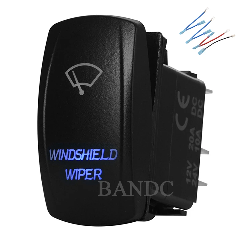 WINDSHIELD WIPER Rocker Switch，Laser Etched 7P On Off On DPDT Led