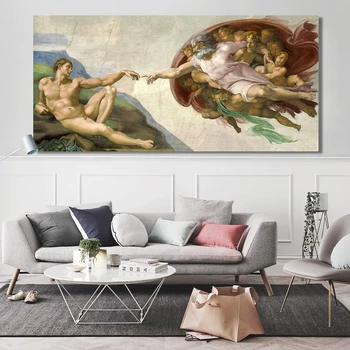 

Sistine Chapel Ceiling Fresco of Michelangelo, Creation of Adam Poster Print on Canvas Wall Art Picture for Living Room Decor