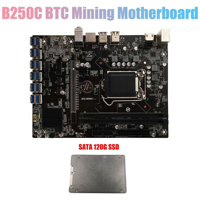 B250C BTC Mining Motherboard with 120G SSD 12XPCIE to USB3.0 Card Slot LGA1151 Supports DDR4 Computer | Компьютеры и офис