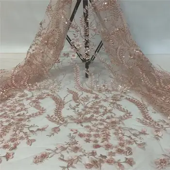

Peach 2020 New Design African Lace Fabric Wholesale French Lace Fabric High Quality Nigerian Tulle Sequins Lace Fabric