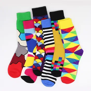 

Geometric Men Sock Crew Patchwork Men's Socks Standard Unisex Colorful Casual Creative Sox Cotton Classic Autumn Winter Sokken
