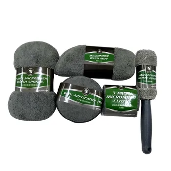 

9pcs Microfibre Absorbent Ultra Soft Wash Tools Combination Pads Towel Sponge Gloves Interior Exterior Waxing Car Cleaning Kit