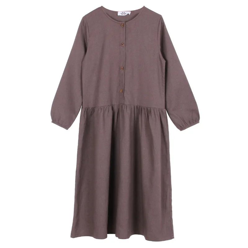 Платье для девочек льняная одежда корейское детское осеннее платье-макси принцессы для девочек детская одежда