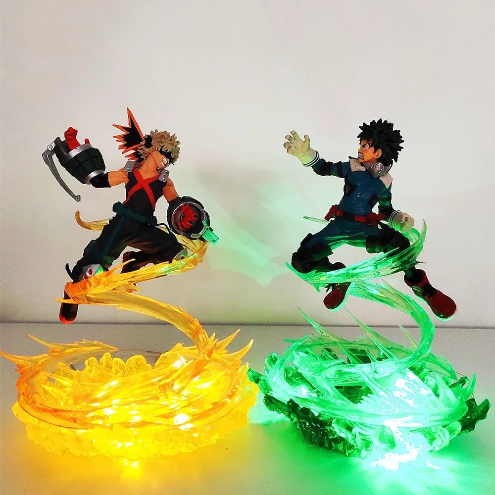 My Hero Academia Anime Figures Bakugou Katsuki VS Midoriya Izuku PVC Action Figures Led Toy Boku no Hero Academia Battle Model