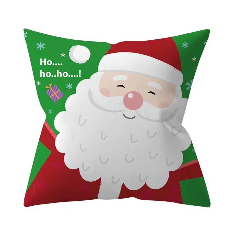 

Christmas Throw Pillow Case Cartoon Pattern Letters Print Decorative Peach Velvet Square Cover for Couch Bed