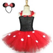 Милое Платье-пачка для девочек с изображением Микки и Минни детское платье из тюля с рисунком из мультфильма «кроше» в горошек и бантом для волос, Детский костюм для дня рождения, платье