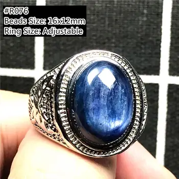 

16x12mm Top Natural Blue Kyanite Ring Jewelry For Men Ring Crystal Oval Beads Love Silver Cat Eye Silver Adjustable Ring AAAAA