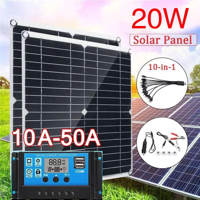 

Reusable Solar Cells 20W Monocrystalline Silicon Powered Phone Charger Solar Charging Equipment Solar Panel 350*350mm 20V DIY