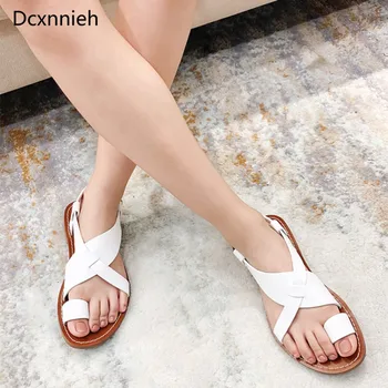 

Cross Strap Rome Sandals Women Split Toe Casual Comfort Beach Shoes Genuine Leather Flat Sandalias Mujer 2020 Summer Shoes Woman