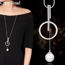 Cpop Trendy Pearls Necklace Creative Personality Geometric Circle Tassle Pendent Necklace Women Jewelry Accessories Girl Gifts