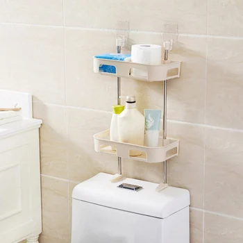 

White Grey Bathroom Rack Toilet Storage Shelf Rack Hairdryer Storage Kitchen organizer Toiletries Holder Waterproof Free Punch