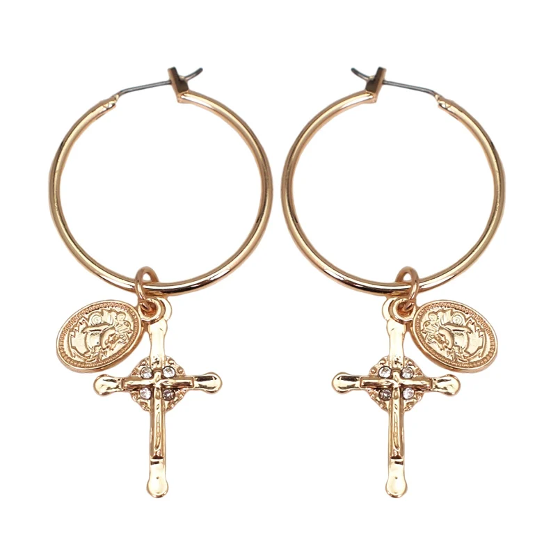 

Vintage Metal Cross Hoop Earrings For Women Religious Accessories Rhinestone Pendant Earrings Fashion Jewelry UKMOC