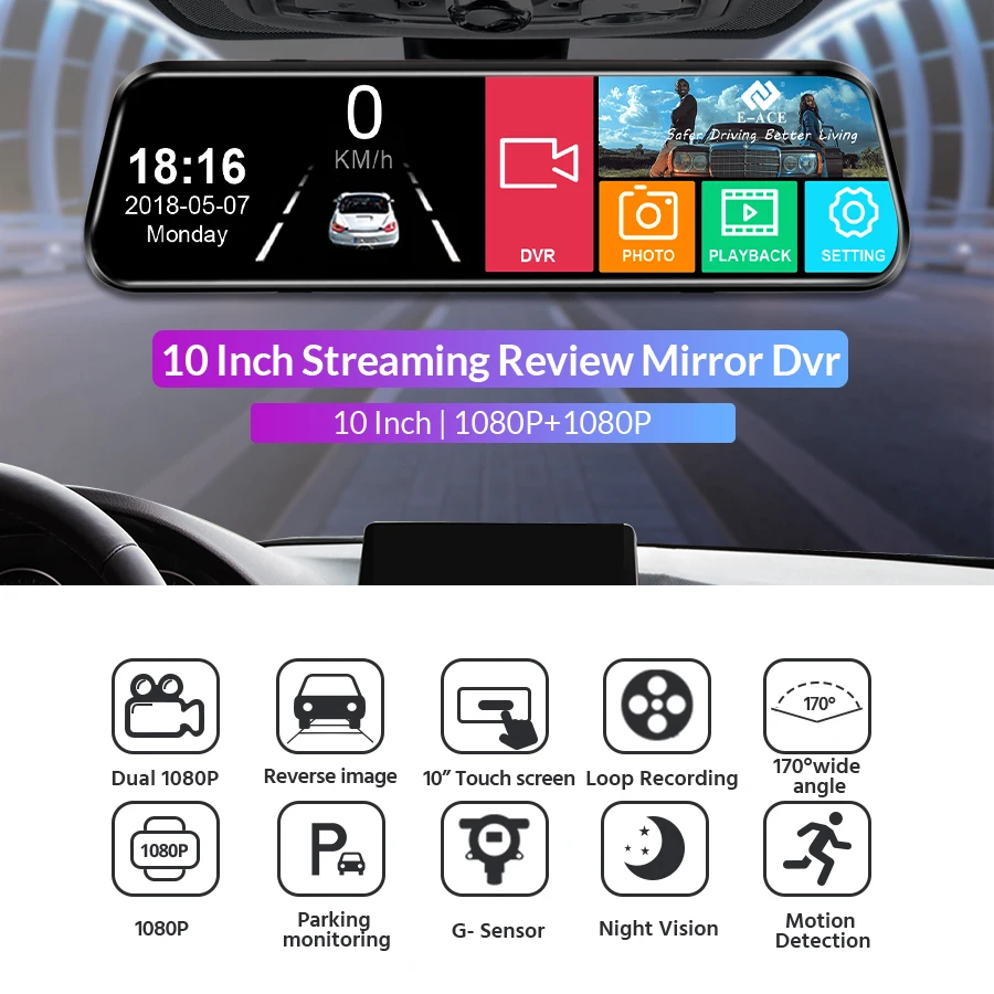Dash Cam Acceo Car Dvr 10 Touch Screen Dual Lens Auto Registrar Stream Mirror Camera Whit Rearview Camera Night Vision Black Box